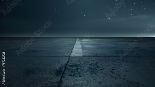 Dark Concrete Runway Street Floor with Night Sky Horizon : Generative AI
