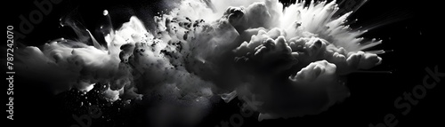 Dramatic Charcoal Burst and Powder Explosion in Monochromatic Abstract Futuristic Background