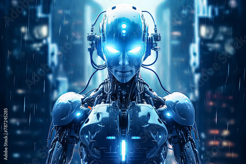 a cyborg person is depicted, showcasing the synthesis of human and technology