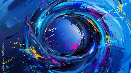 Vibrant abstract circular design in blue tones with dynamic lines