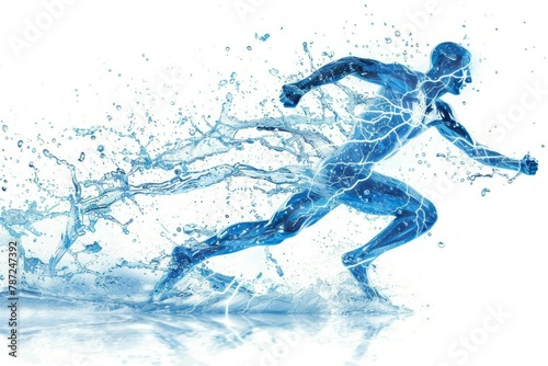 A running figure in the shape of a water droplet.