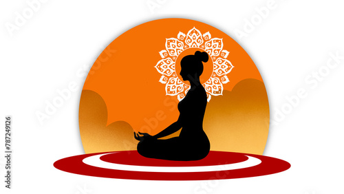 Silhouette of a woman sitting in yoga lotus pose, Healthy wellness Asian woman yoga breathing meditating in lotus position, Spirit of the universe silhouette, A woman performs yoga and meditate