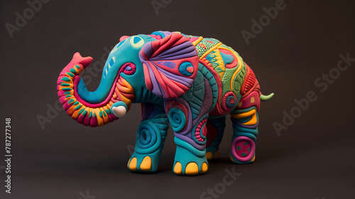 Elefante de guerra colorido feito de massinha de modelar