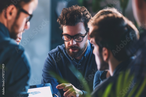 Corporate Business Photography of a Man Leading a Team Huddle, Generative AI