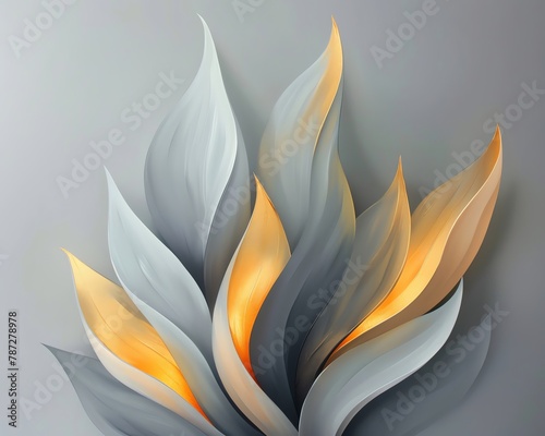 Isolated painting of a grey and gold flame, elegant and sophisticated, subtle shimmer, 