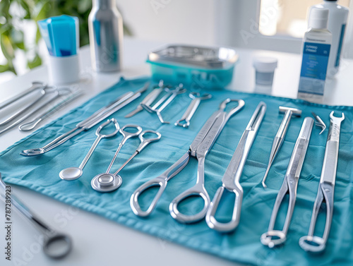 strumenti per la chirurgia ospedaliera disposti ordinatamente su un tavolo 