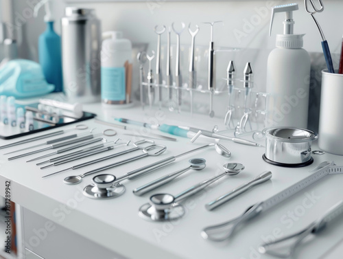 strumenti per la chirurgia ospedaliera disposti ordinatamente su un tavolo 
