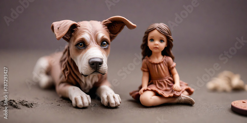 Personnage en pâte à modeler : Petite fille à côté d'un gros chien