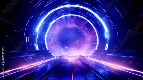 3D rendered tech-themed vortex tunnel with glowing end point