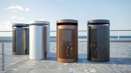 Customizable public trash can with interchangeable panels to match any location. .