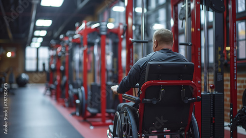 Man in Wheelchair Working Out in Gym