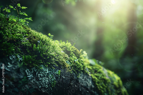 Green Moss Adorning a Tree in a Serene Forest Landscape