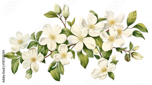 PNG Vintage drawing jasmine flowers plant white white background.