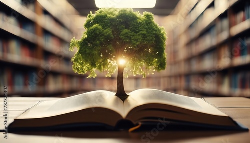 tree is growing out of an open book