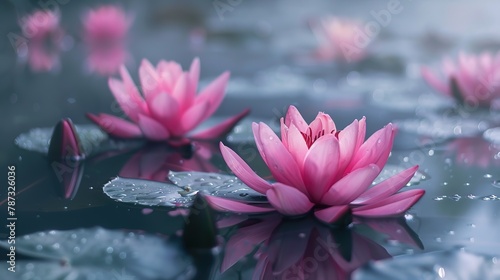 Pink lotus blossoms or water lily flowers blooming on pond ,Generative ai, 