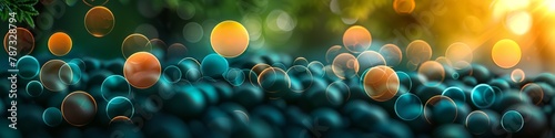 An abstract blue bokeh background with sparkling bubbles, creating a mesmerizing and festive atmosphere.