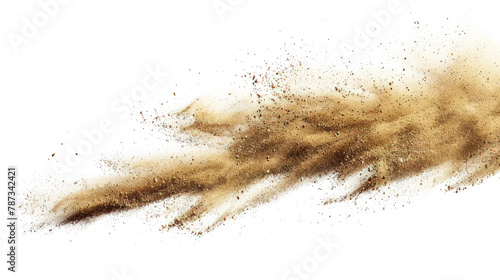 abstract golden sand grain flying explosion isolated on transparent or white background
