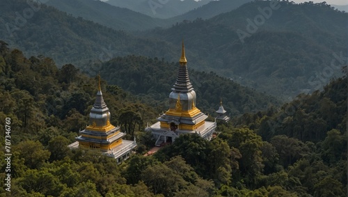 Noppamethanedon and Nopphonphusiri pagodas view from Kew Mae Pan nature trail Doi Inthanon National Park Chiang Mai Thailand
