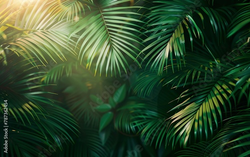 Palm Leaves Illustration Background with Warm Summery Shades. Text Area