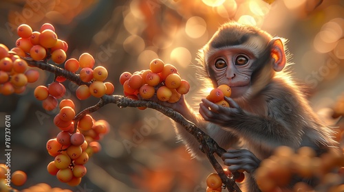 A primate enjoys natural foods by eating berries from a tree branch