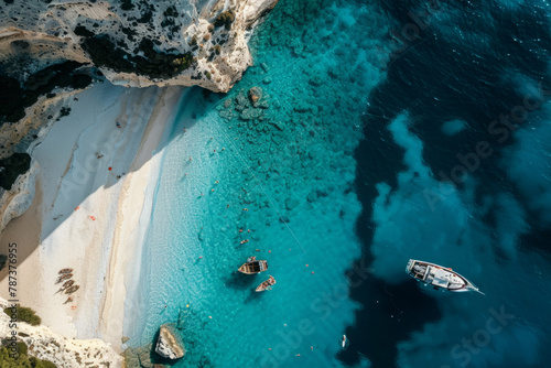 The famous Shipwreck Beach on Zakynthos Island, Greece, viewed from above