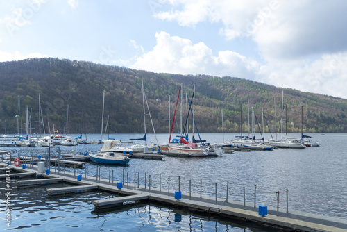 View to the german lake Edersse at the village Rehbach