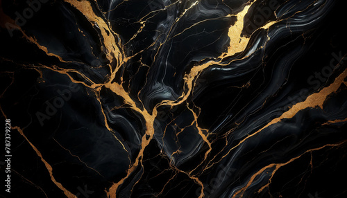 A striking background of black marble with bold golden veining. The marble should have a deep, glossy black surface with intricate