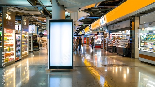 Sign and Billboard Mockup at duty free shop in departure terminal to promote your business or organization in a unique and eyecatching way : Generative AI