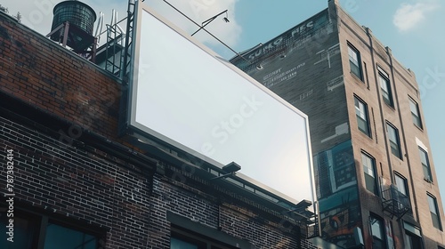 Outdor advertising in the city mockup Large billboard on roof top of brick building : Generative AI