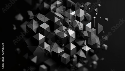 An abstract of a black geometric background consisting of three-dimensional polygons