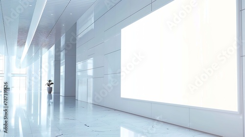 Blank white advertising banner on the wall of the modern building : Generative AI