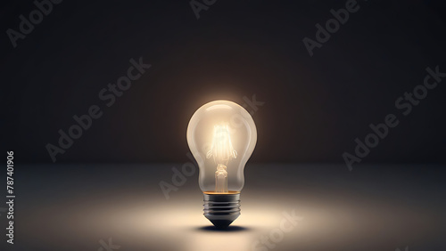 One Lightbulb glowing among shutdown light bulb in dark area with copy space, problem solving solution and outstanding concept by 3d render, illuminated