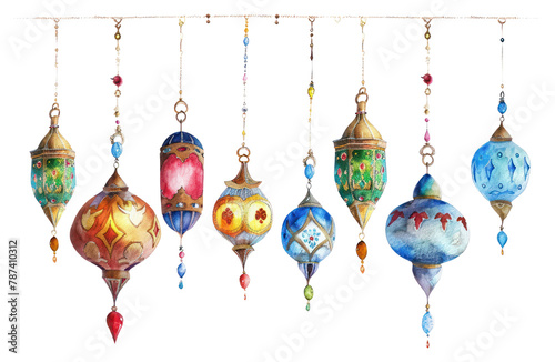 PNG Ottoman painting of hanged lanterns earring art white background.