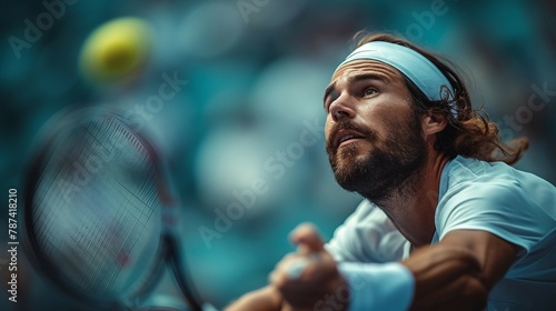 Precision and focus of a tennis player executing a backhand stroke against. AI generate illustration