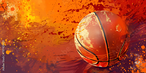 Basketball balls on floor on orange abstract background