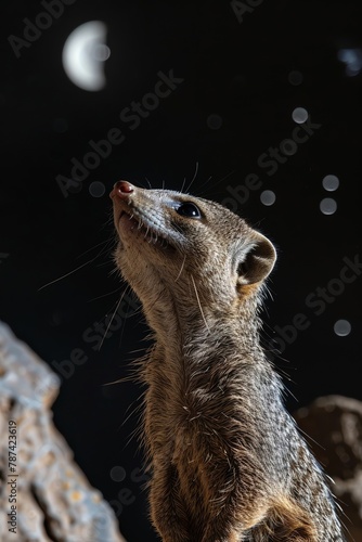 A mongoose on a star journey, guided by the moon