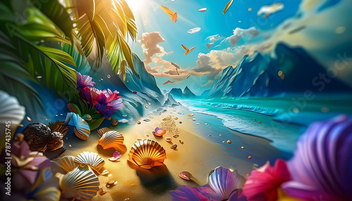 underwater scene with fishes and coral