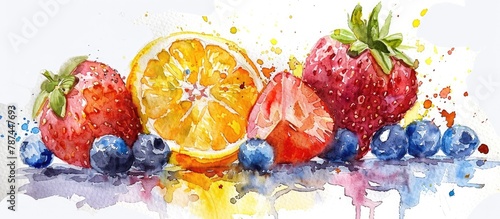 Vibrant Watercolor Burst of Juicy Ripe Fruits Depicting Fresh Summer Harvest