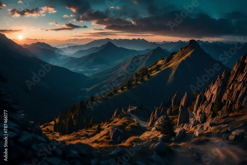 A grand panorama of mountain silhouettes against the canvas of a twilight sky.
