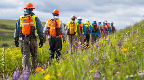 A group of workers dressed in protective gear can be seen walking along a path lined with wildflowers a testament to the dedication of the individuals involved in this forwardthinking .