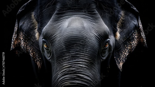 Close-up of elephants face against black background