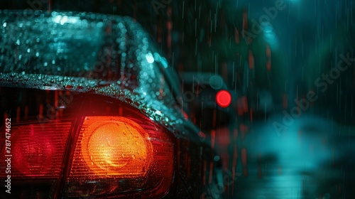 Heavy rain patters on a car roof during a thunderstorm, capturing the intense sound and mood of the stormy weather.