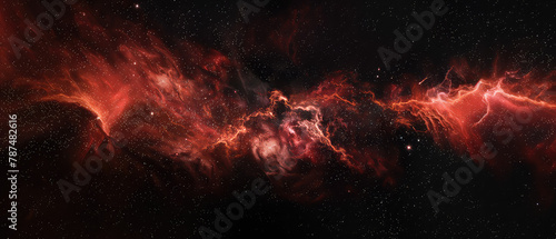Fiery red space nebula with sparkling stars