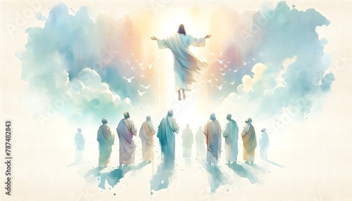 Watercolor illustration of the ascension day of jesus christ.