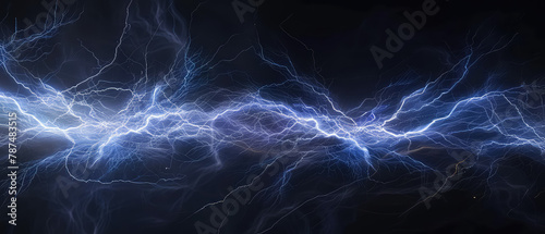 Expansive blue lightning bolt network on black