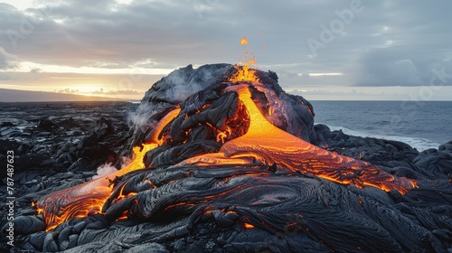 Formation of Basaltic Lava by the Ocean Coast