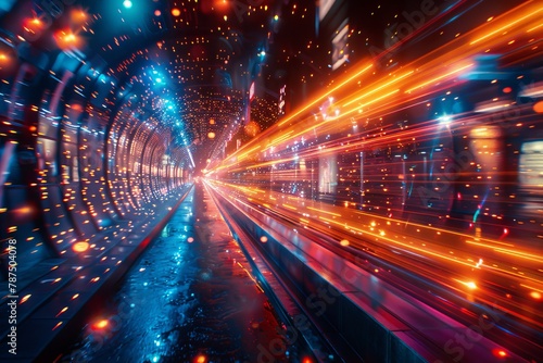 A mesmerizing image of a tunnel enhanced with dynamic light lines representing speed and future technology