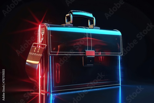 A leather briefcase, polished and professional, sat ready for the next meeting, its elegance captured in a business closeup