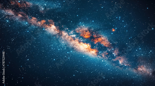 Beautiful view of the Milky Way galaxy with bright stars. Night sky with the Milky Way band visible.