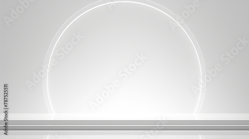 Minimalist interior design. White wall background with white backlight in circle shape